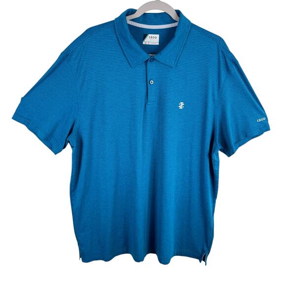 Izod Golf Blue Striped Lightweight Collared 1/4 Button Short Sleeve Polo Top XL - Picture 1 of 6